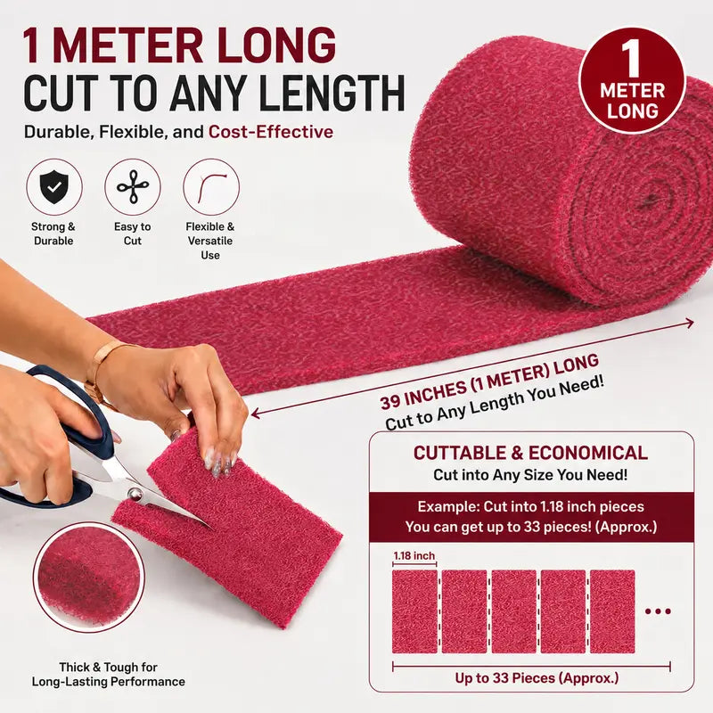 1 Roll Red Heavy-Duty Emery Scouring Pads, Abrasive Steel Wool Alternative Cleaner for Burnt Pan & Rust Stains