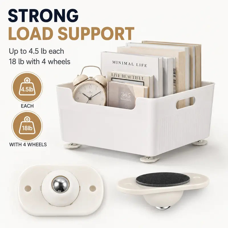 8 Pack Self-Adhesive Mini Caster Wheels, 360° Rotating Stick-On Rollers for Storage Boxes, Small Furniture