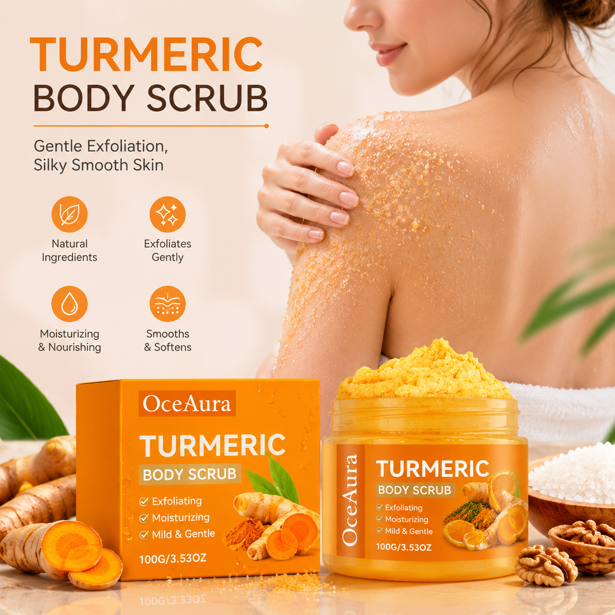 Turmeric Body Scrub Vitamin C Exfoliating Body Scrub With Collagen And Coconut Oil
