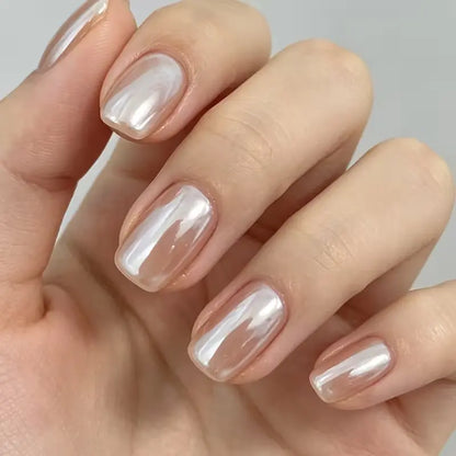 2PCS Milky Pearl White Nail Polish – Luxury Nude Chrome Finish Quick Dry