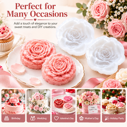 2PCS Food-Safe Anti-Adhesive Silicone Rose-Heart Mold Set