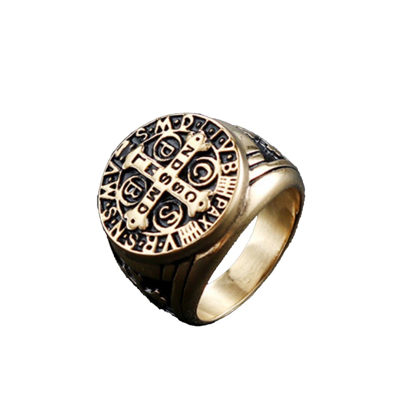 St Benedict Exorcism Ring Stainless Steel Catholic Roman Cross Demon Protection Ghost Hunter