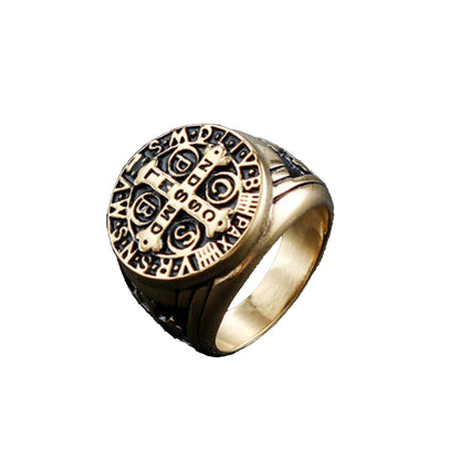 St Benedict Exorcism Ring Stainless Steel Catholic Roman Cross Demon Protection Ghost Hunter