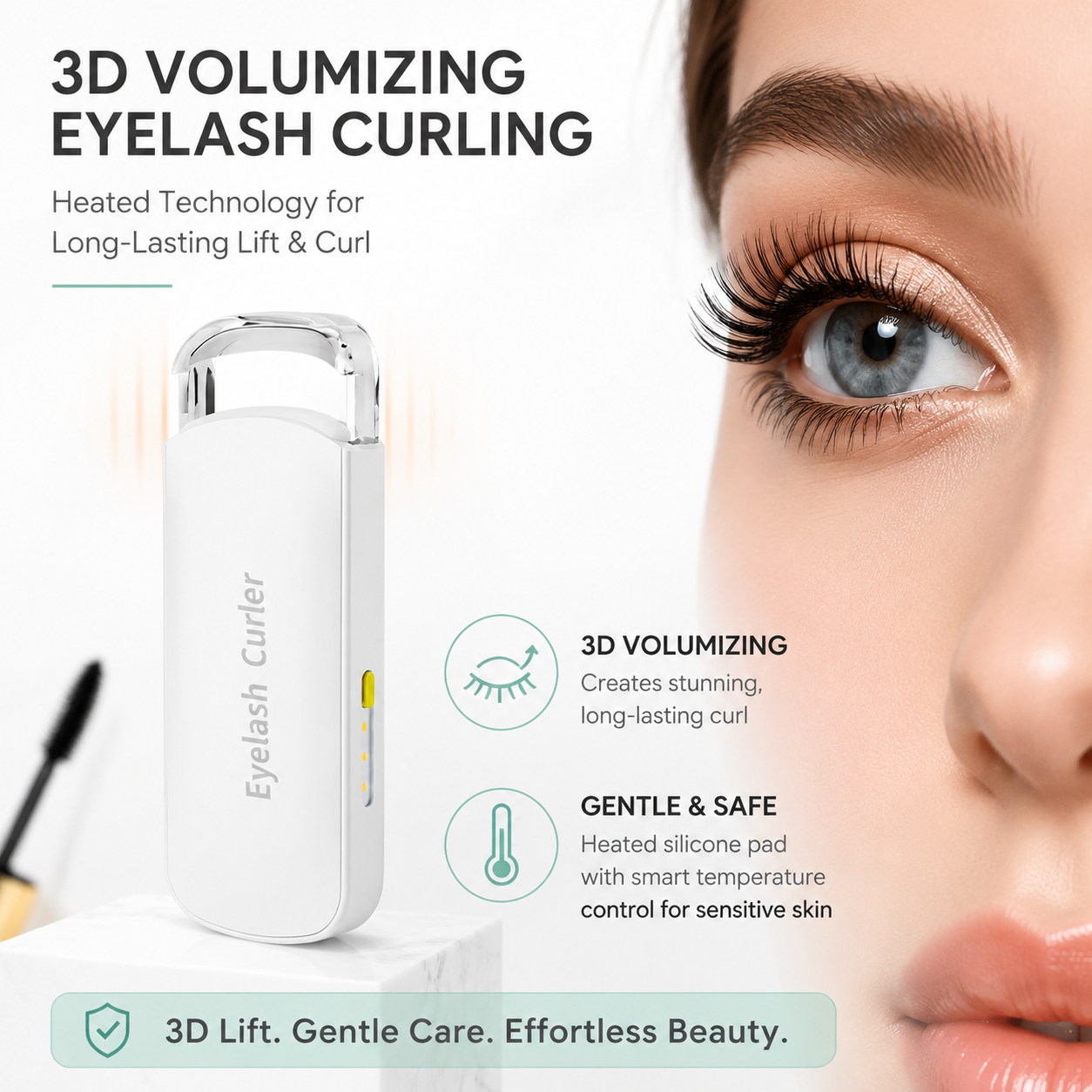 Heated Eyelash Curler - Portable Electric Tool | 3 Temp Control Silicone Pad