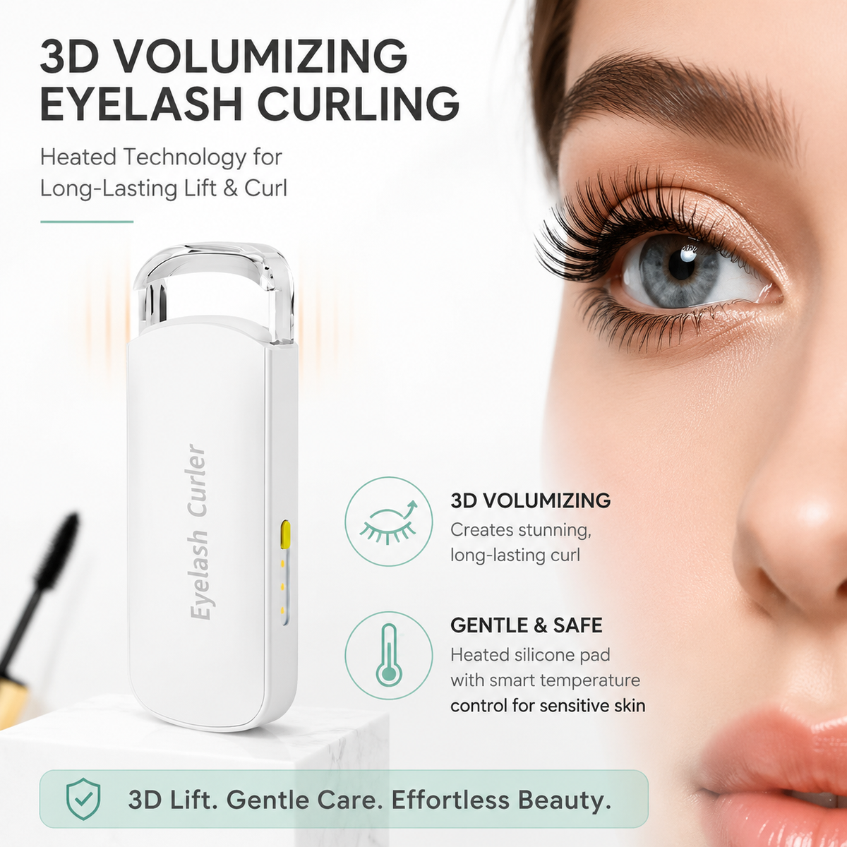 Heated Eyelash Curler - Portable Electric Tool | 3 Temp Control Silicone Pad
