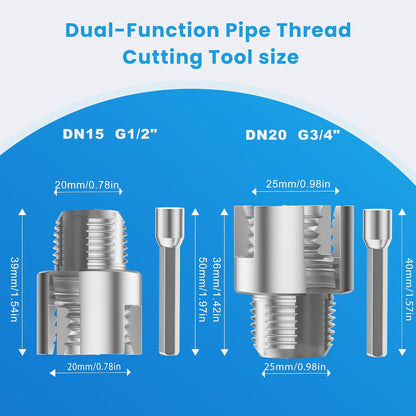 ２PCS Plastic Pvc Pipe Threader Set - 1/2" 3/4" Pipe Thread Cutting Tool, Primary