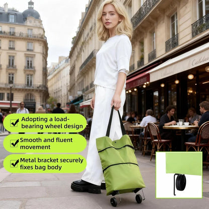 2-in-1 Foldable Shopping Cart: Waterproof Collapsible Grocery Trolley Bag
