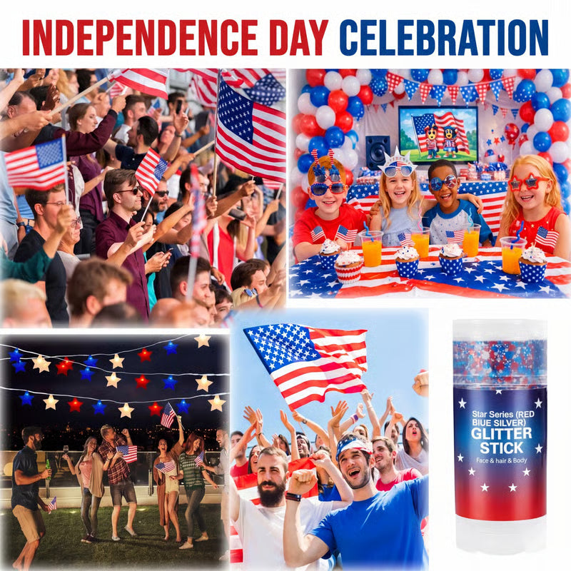 4th of July Glitter Stick Red, White & Blue Body & Hair Sparkle