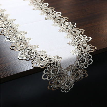 70 Inches Embroidery Lace Table Runner, Classic Jacquard Floral Dresser Scarf for Kitchen Dining Restaurant Party
