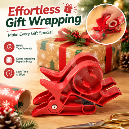 2-Piece Christmas Gift Wrapping Tape Dispenser and Paper Holder Clip Set