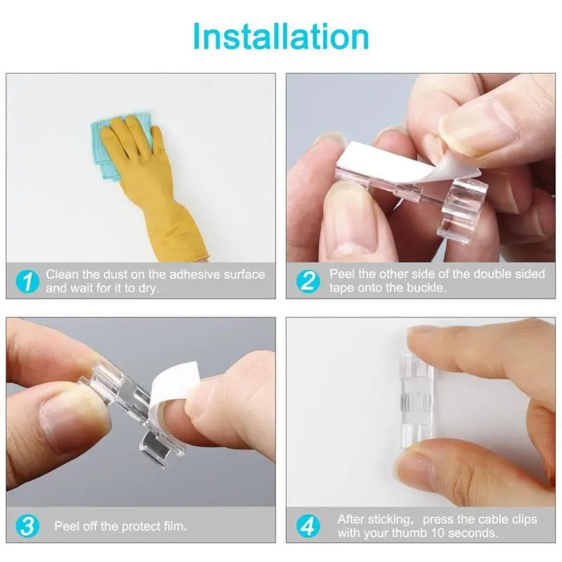 Self-Adhesive Cable Clips, Space-Saving Wire Cord Organizer for Desk