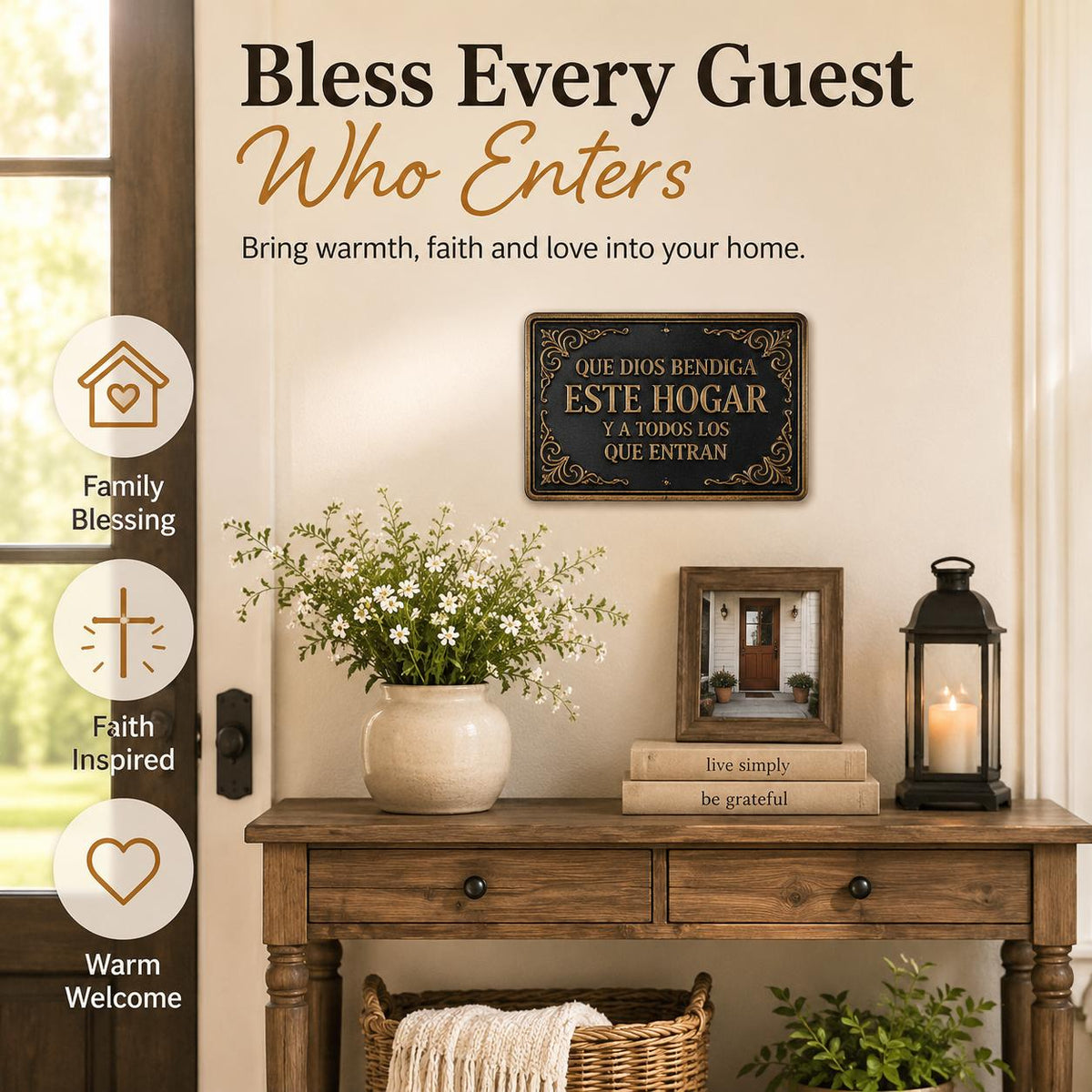 8x12in Spanish Religious Aluminum Wall Sign - Que Dios Bendiga Este Hogar Flat Decorative Sign