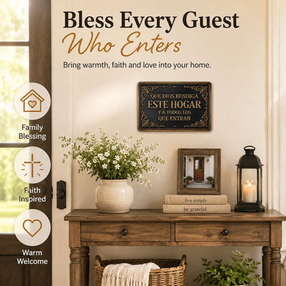 8x12in Spanish Religious Aluminum Wall Sign - Que Dios Bendiga Este Hogar Flat Decorative Sign