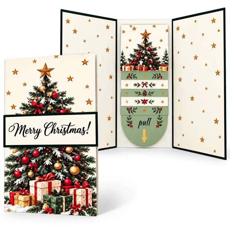 4PCS DIY Pull-Out Christmas Card with Hidden Messages Fun Sliding Surprise Card