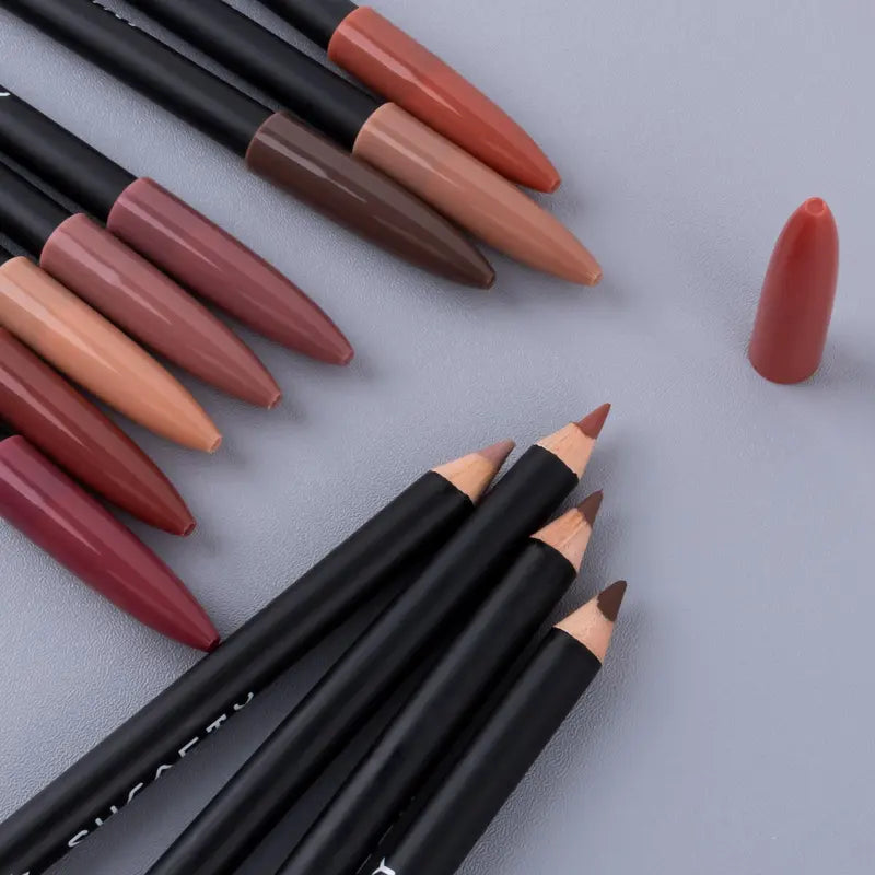 12pcs/set Long Lasting Matte Lip Liner Set, Waterproof Smudge-Proof Transfer-Proof