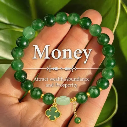 Lucky Four-Leaf Clover Green Aventurine Bracelet - Manifest Wealth & Prosperity Crystal Charm