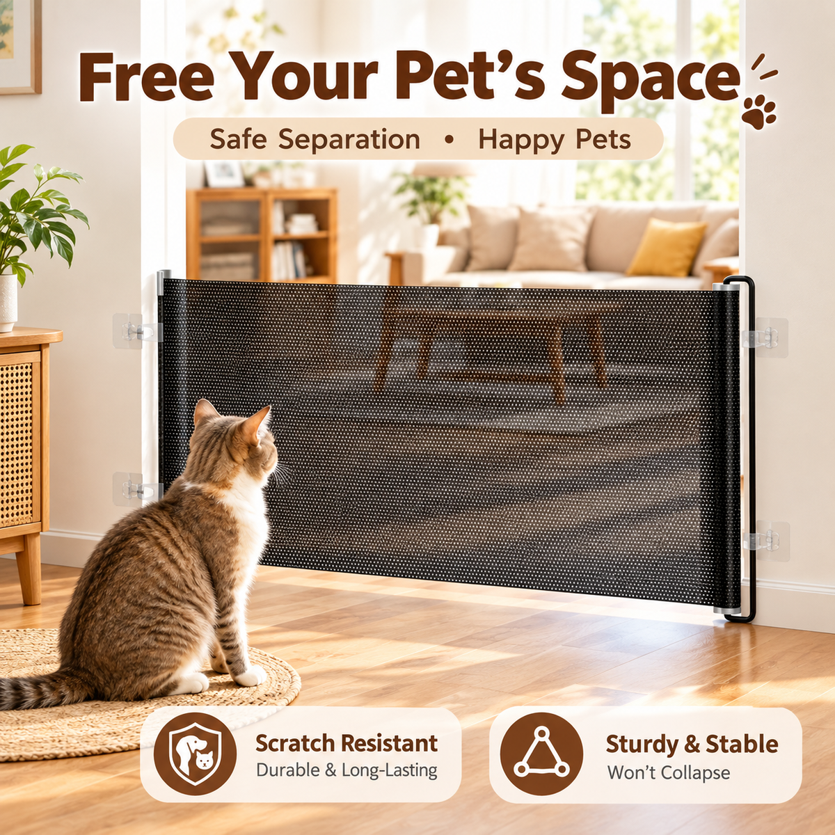 Retractable Stair Gate Safety Dog Gate Cat Door Barrier for Indoor Outdoor 40*125cm