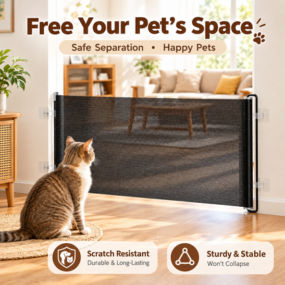 Retractable Stair Gate Safety Dog Gate Cat Door Barrier for Indoor Outdoor 40*125cm