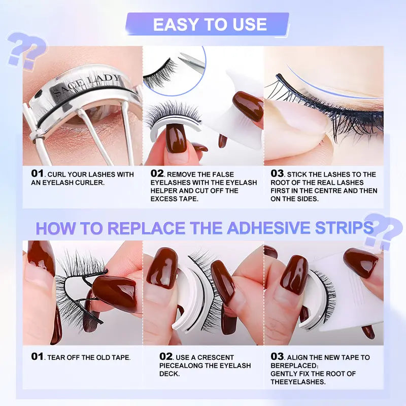 Self Adhesive Eyelashes Reusable Thick & Natural Style Lashes, Waterproof, Reusable, Glue-Free