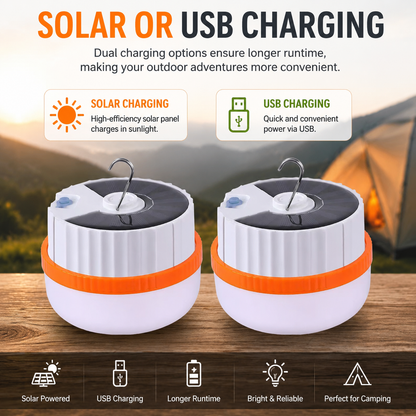 2Pcs Outdoor Solar LED Camping Gear: USB-Rechargeable Camping Light (Waterproof, Hanging Tent Light)