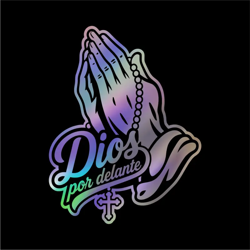 4PCS Dios por delante manos orando Car Sticker – Holographic Religious Faith Vinyl Decal