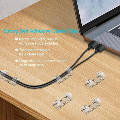 Self-Adhesive Cable Clips, Space-Saving Wire Cord Organizer for Desk