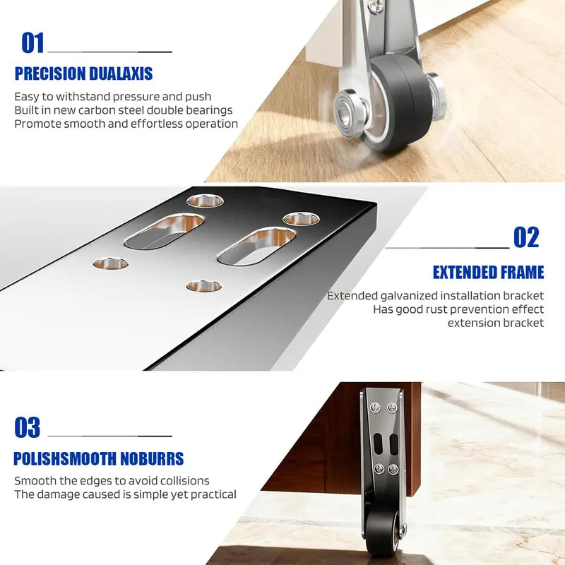 2Pack Vertical Track Roller Wheel, Heavy Duty 110LBS Sliding Door Bottom Guide, Anti-Wobble Door Stop