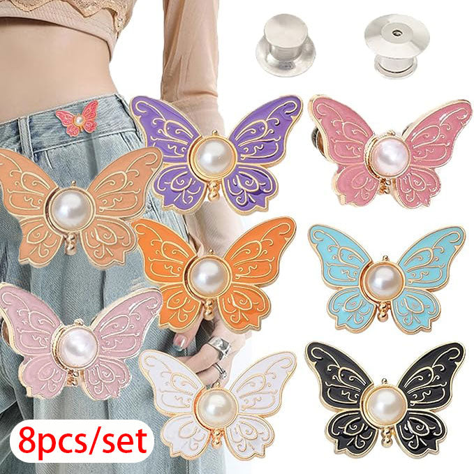 8 PCS Pant Waist Tightener, Butterfly Buttons Pins for Loose Jeans