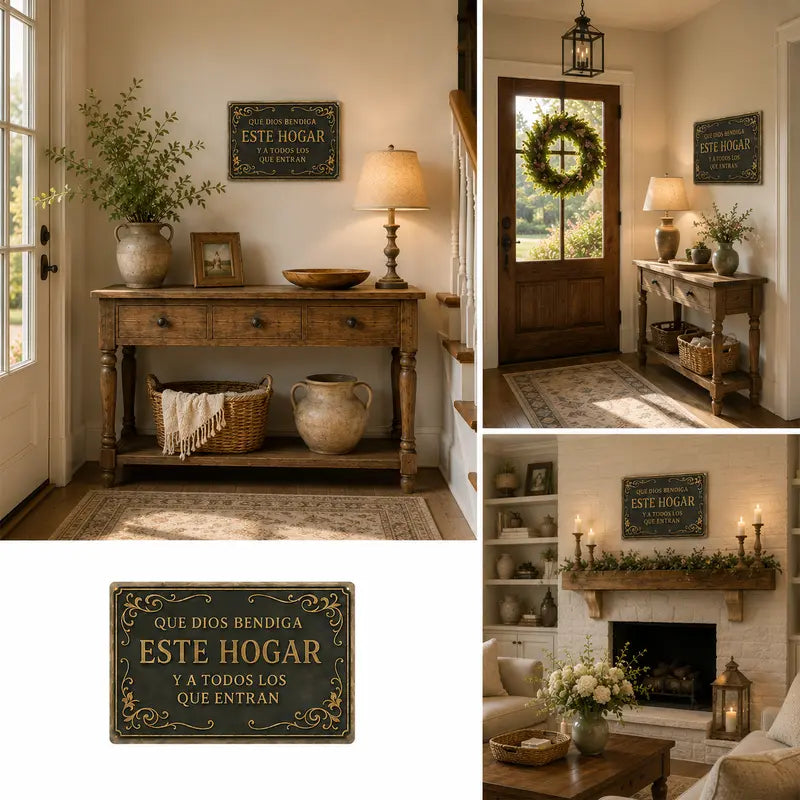 8x12in Spanish Religious Aluminum Wall Sign - Que Dios Bendiga Este Hogar Flat Decorative Sign