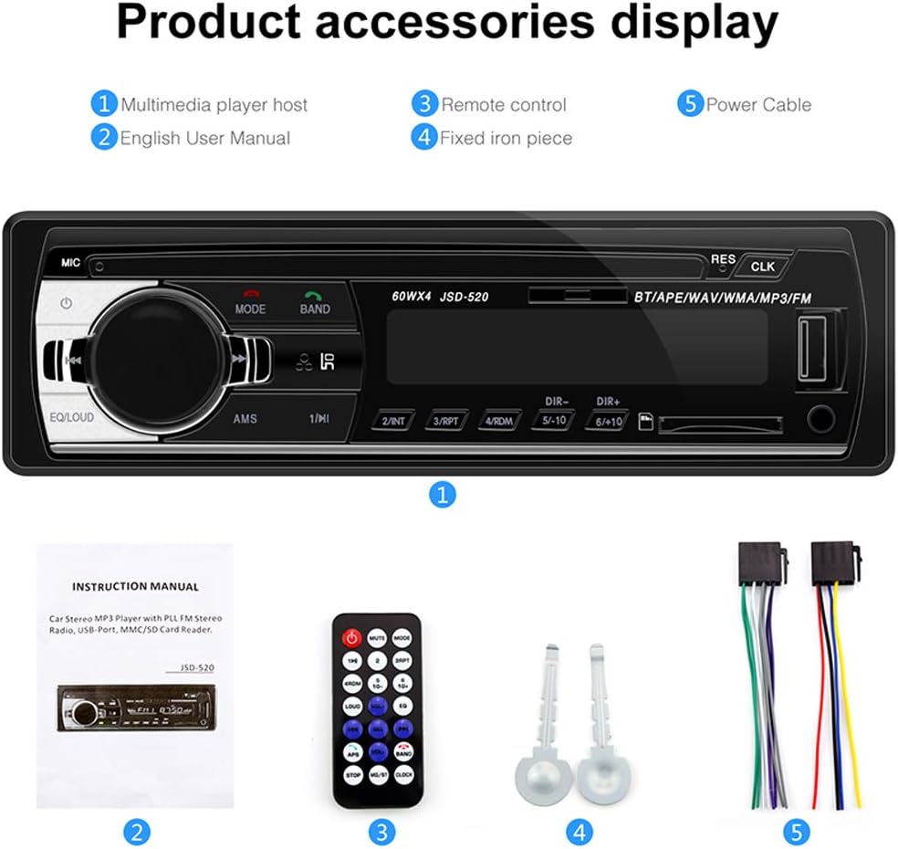 Car Radio Audio USB/SD/MP3 Player Receiver Bluetooth Hands-Free with Remote Control