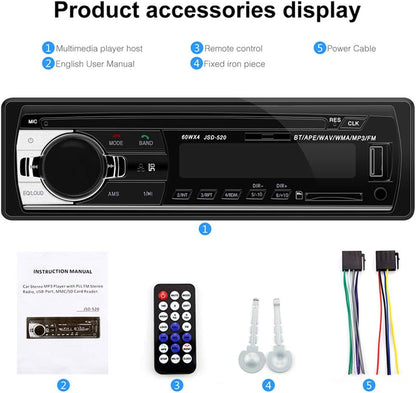 Car Radio Audio USB/SD/MP3 Player Receiver Bluetooth Hands-Free with Remote Control