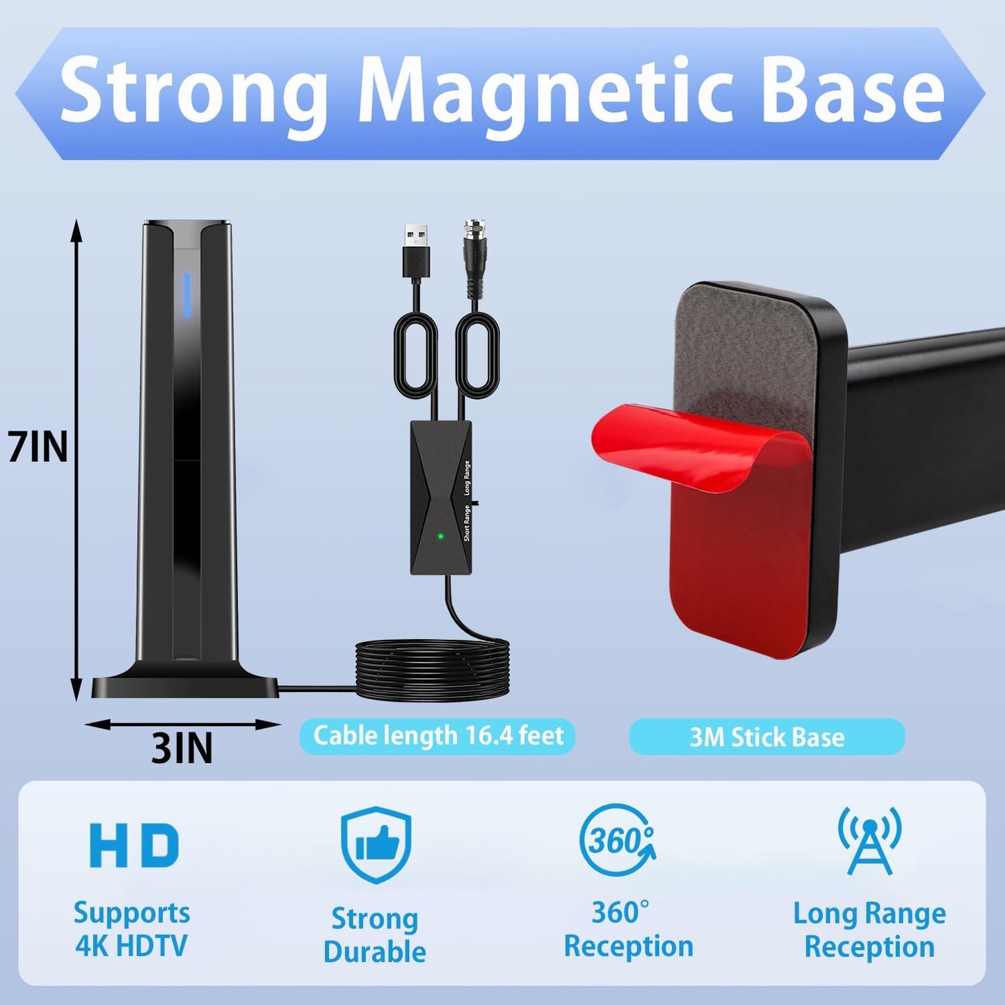 TV Antenna Indoor/Outdoor Long-Range HD Signal Amplifier Newly Upgraded for Stable Signal