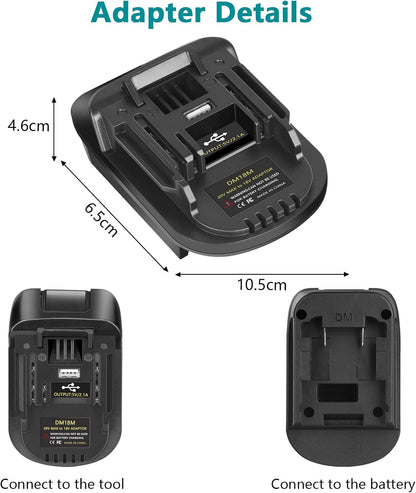 DM18M Converter Battery Adapter for Dewalt 20V & Milwaukee M18 18V Battery