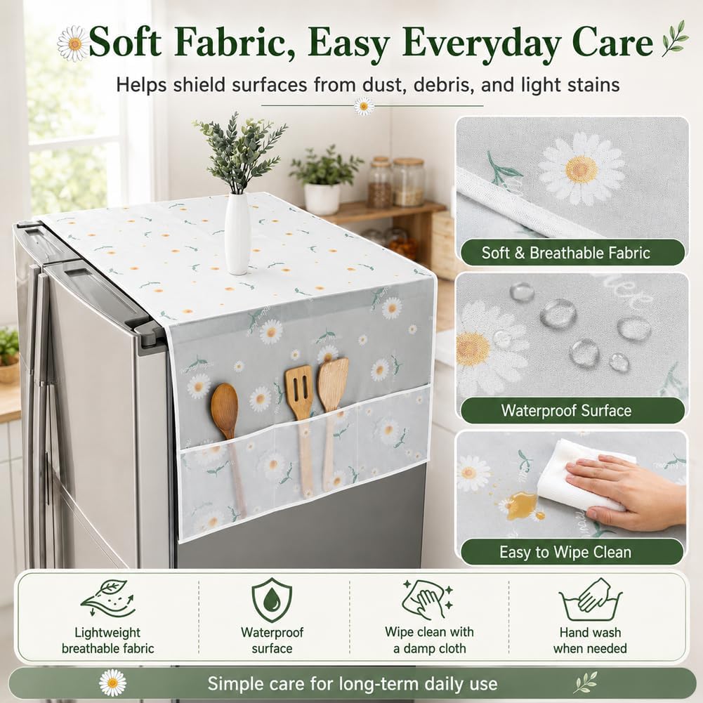 3Pcs Multipurpose Refrigerator Dust Cloth Proof Cover With Storage Pockets Bags