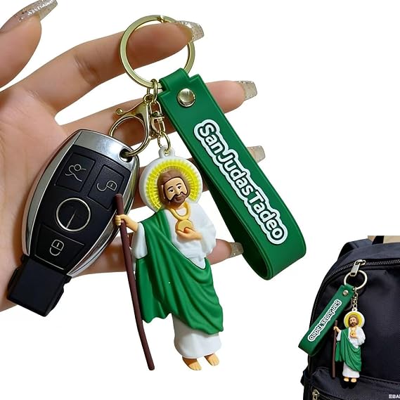 2Pcs Jesus Keychain with Wristlet San Judas Tadeo Keychain Charms Accessories for Car Keys Backpack