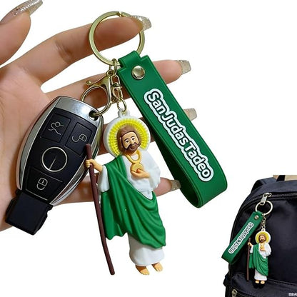 2Pcs Jesus Keychain with Wristlet San Judas Tadeo Keychain Charms Accessories for Car Keys Backpack