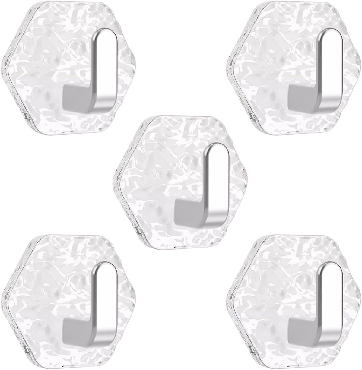 5PCS Self Adhesive Hooks, Water Ripple Hexagonal Heavy Duty Adhesive Wall Hooks for Hanging