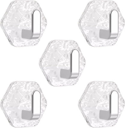 5PCS Self Adhesive Hooks, Water Ripple Hexagonal Heavy Duty Adhesive Wall Hooks for Hanging