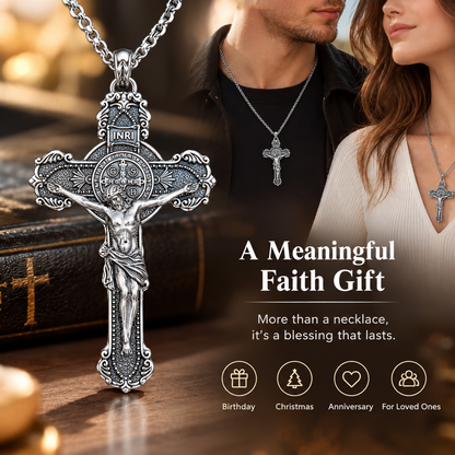Saint Benedict Wall Cross and Medal Necklace