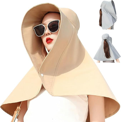 Women's Wide-Brim UV-Protection Bucket Hat with Neck Flap