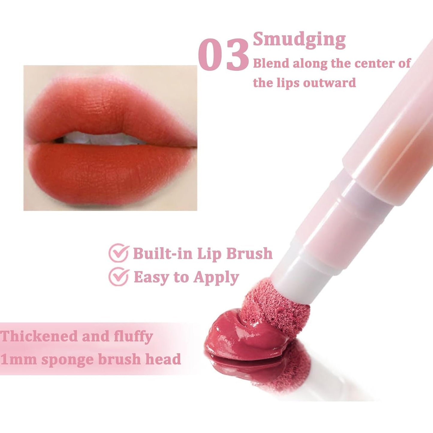 6 Pcs Red Matte Lip Gloss Sticks with Lip Brush | Matte Unique Sponge Brush Rich Color