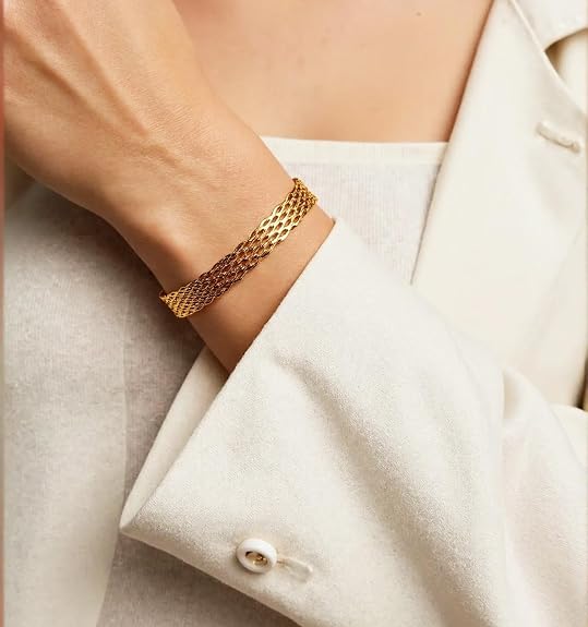 Plated Chunky Chain Adjustable Bracelet for Women | Stainless Steel Lightweight Trendy Chain Bracelet