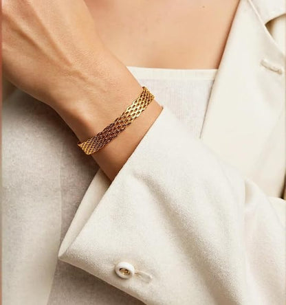 Plated Chunky Chain Adjustable Bracelet for Women | Stainless Steel Lightweight Trendy Chain Bracelet