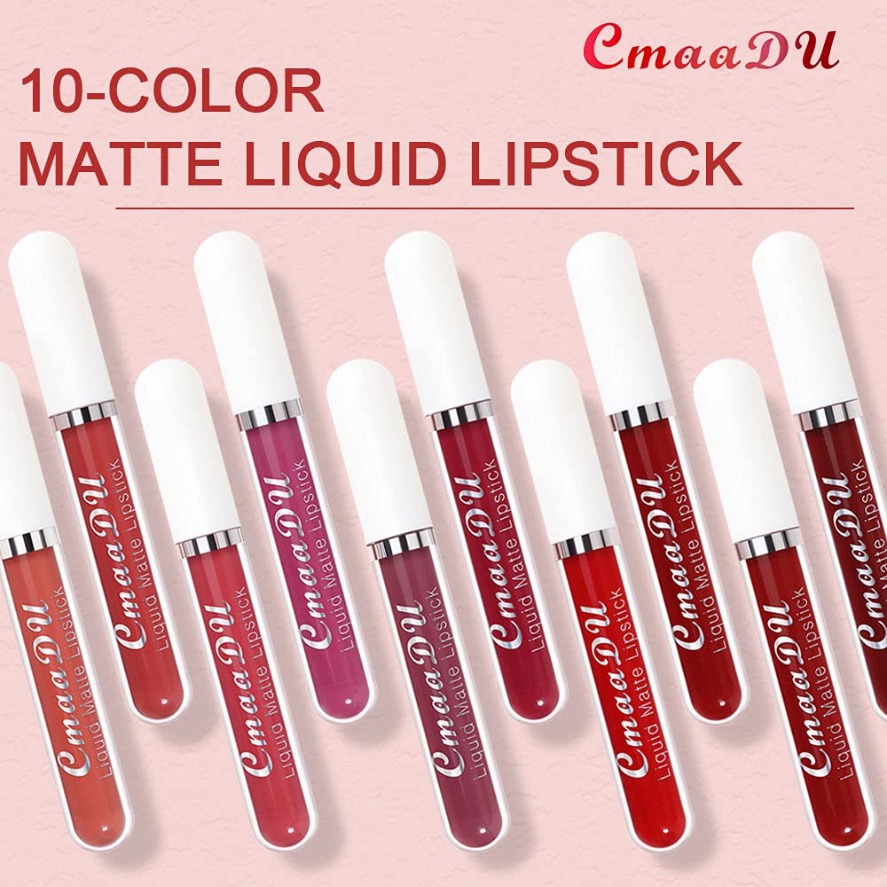 10Pcs Liquid Matte Matt Lipstick Set, Long Lasting Lipstick 24 hour Waterproof Lip Gloss
