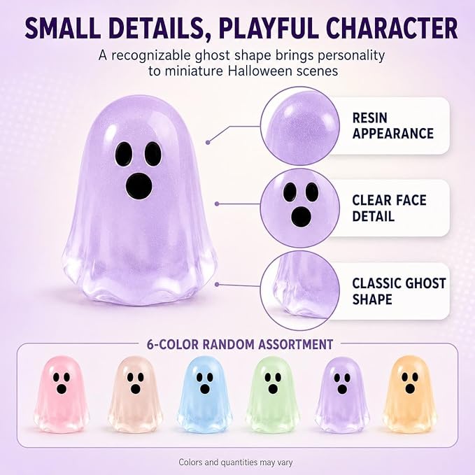 50 Pcs Mini Ghost Figurines, Glow in the Dark Resin Halloween Miniatures