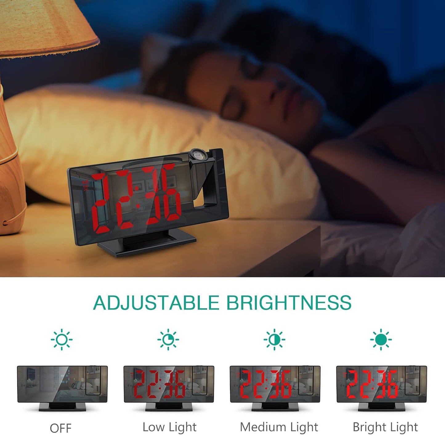 Projection Alarm Clock, LED Electronic Mirror Alarm Clock for Bedroom
