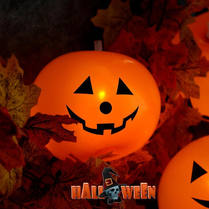 10Pcs Halloween Pumpkin LED Latex Balloons, Orange Inflatable Party Decor