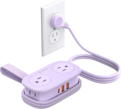 ORICO Purple Travel Power Strip with 4 AC Outlets 3 USB Ports