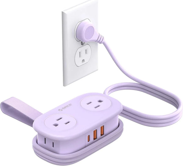 ORICO Purple Travel Power Strip with 4 AC Outlets 3 USB Ports