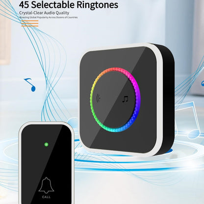 Adjustable Wireless Doorbel 45 Chimes, Colorful LED, 1000Ft Range